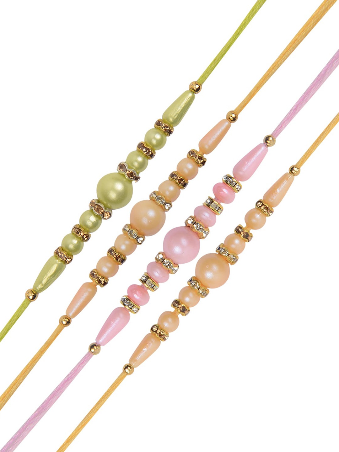 

Arendelle Men Set Of 4 Gold-Plated & Beaded Rakhi, Pink