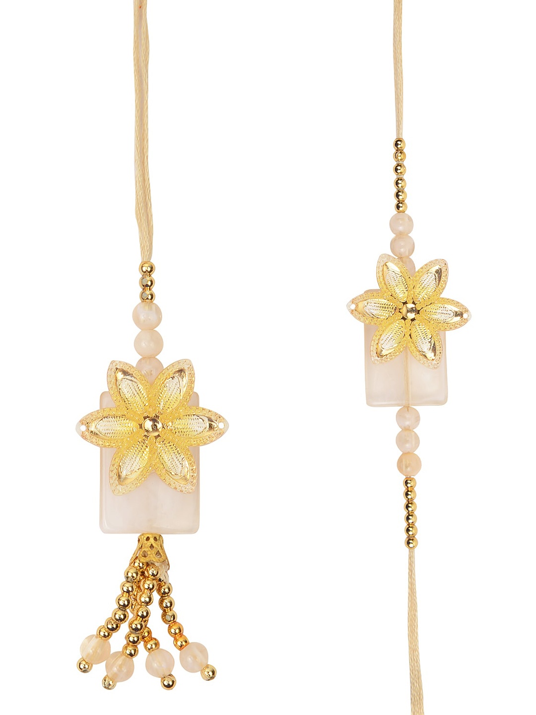 

Arendelle Beige & Gold-Toned Beaded Floral bhaiya Bhabhi Rakhi