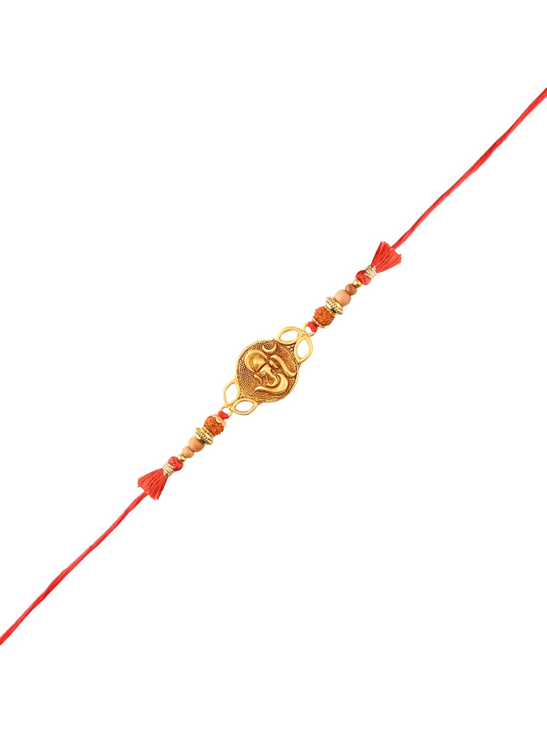 

Arendelle Men Gold-Plated & Red Rudraksh-Studded Beaded Rakhi
