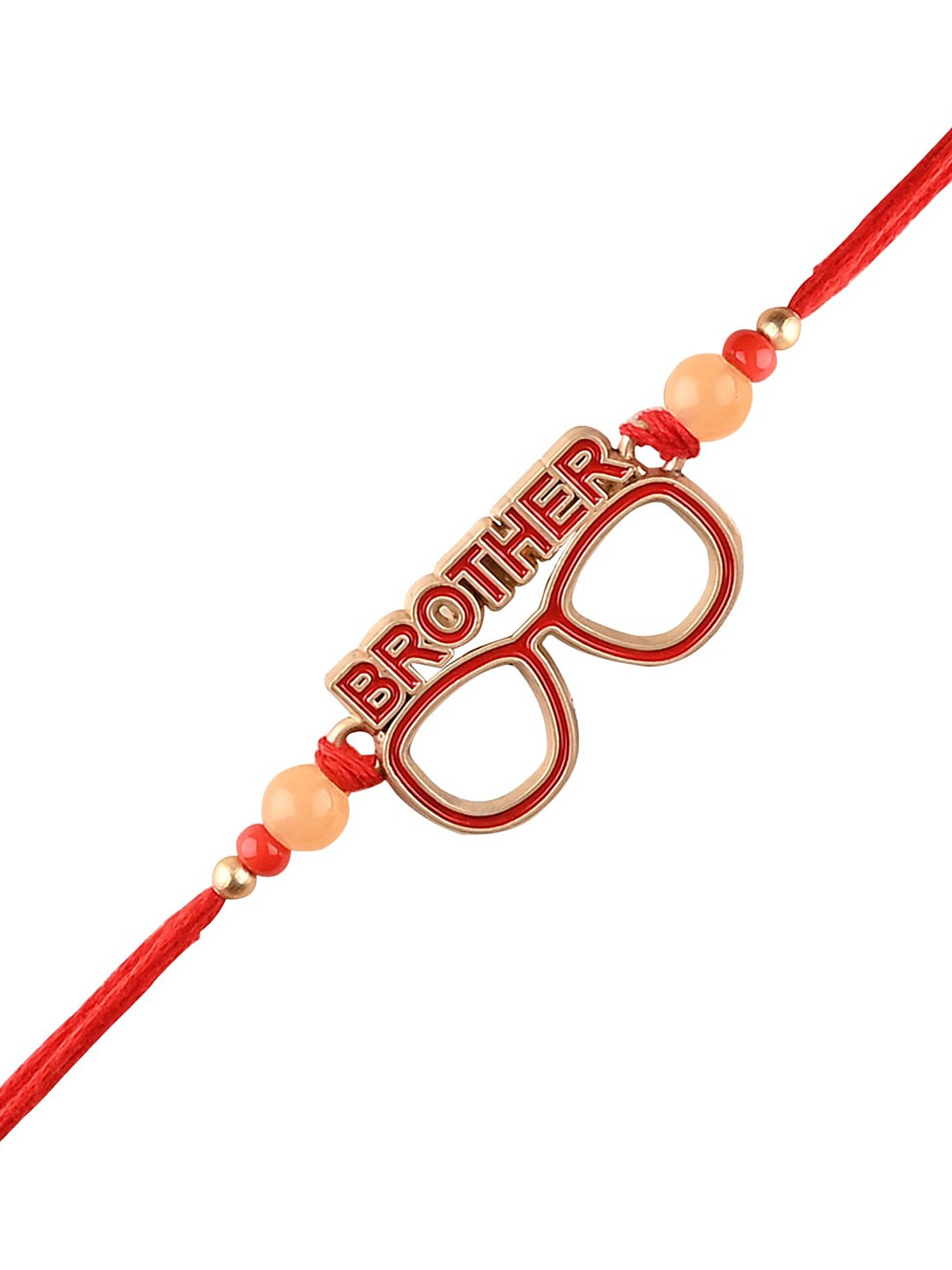 

Arendelle Men Gold-Plated Red Bro Rakhi With Specs