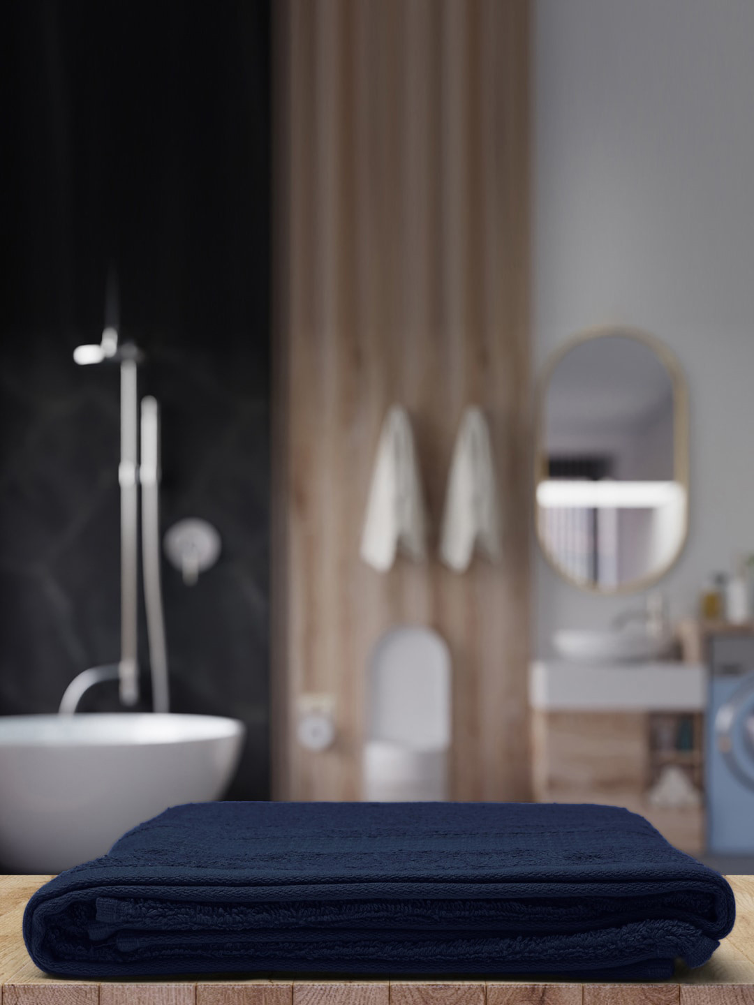 

Monte Carlo Unisex Navy Blue Cotton Solid 400 GSM Bath Towels