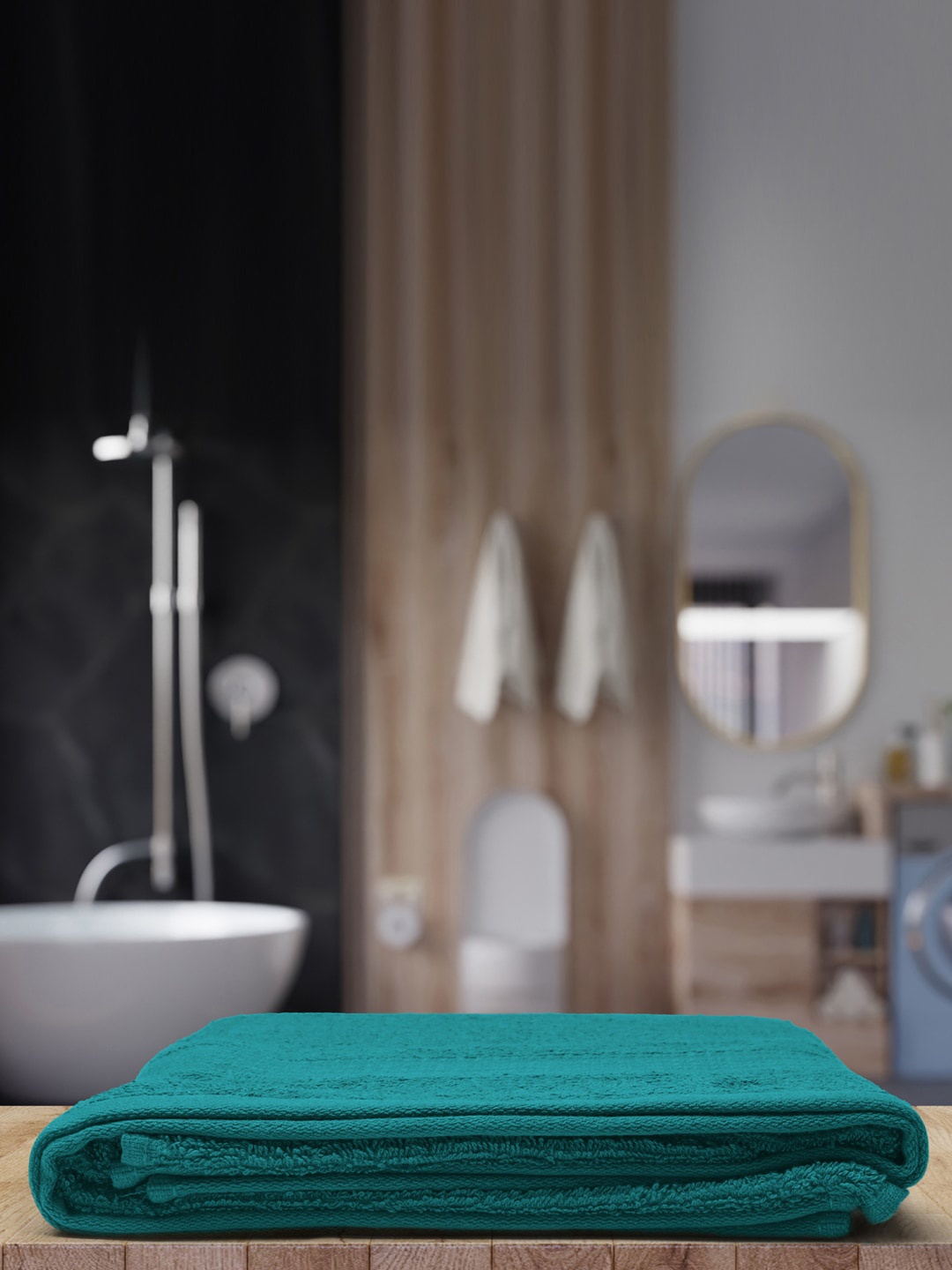 

Monte Carlo Women & Men Teal Solid Cotton 400 GSM Bath Towel