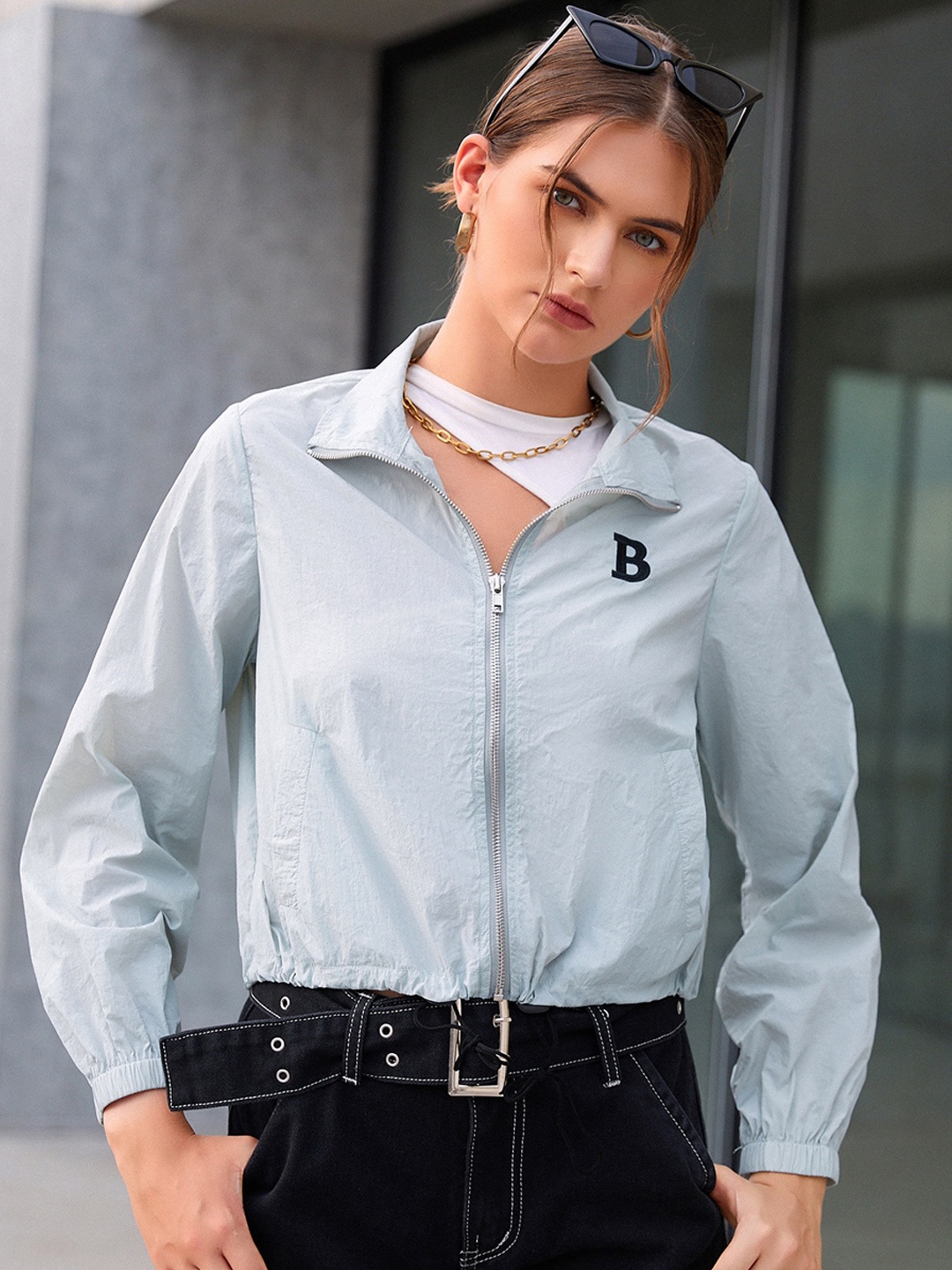 

URBANIC Women Grey Crop Sporty Utilty Jacket