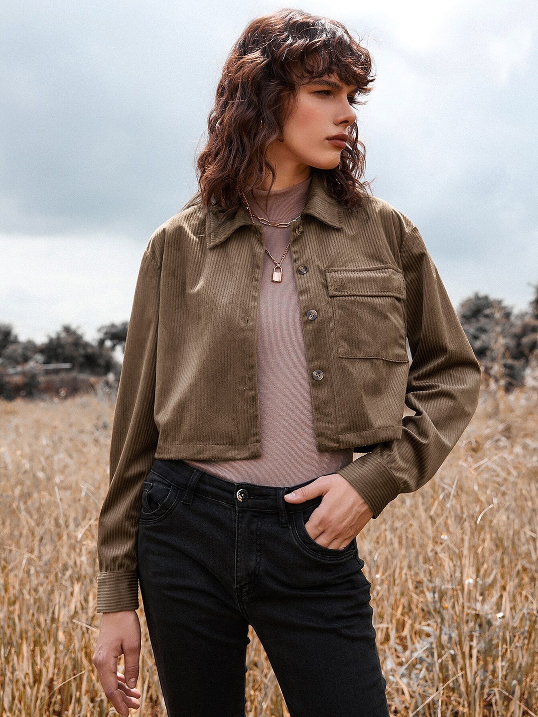 

URBANIC Women Brown Tailored Jacket with Patchwork