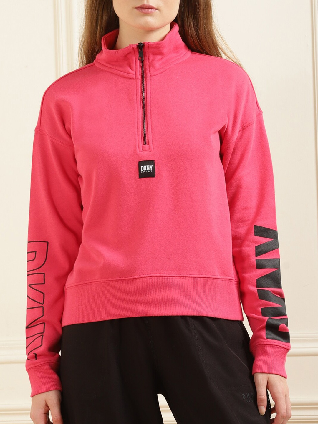 

DKNY Women Pink Black Typography Lightweight Sporty Jacket