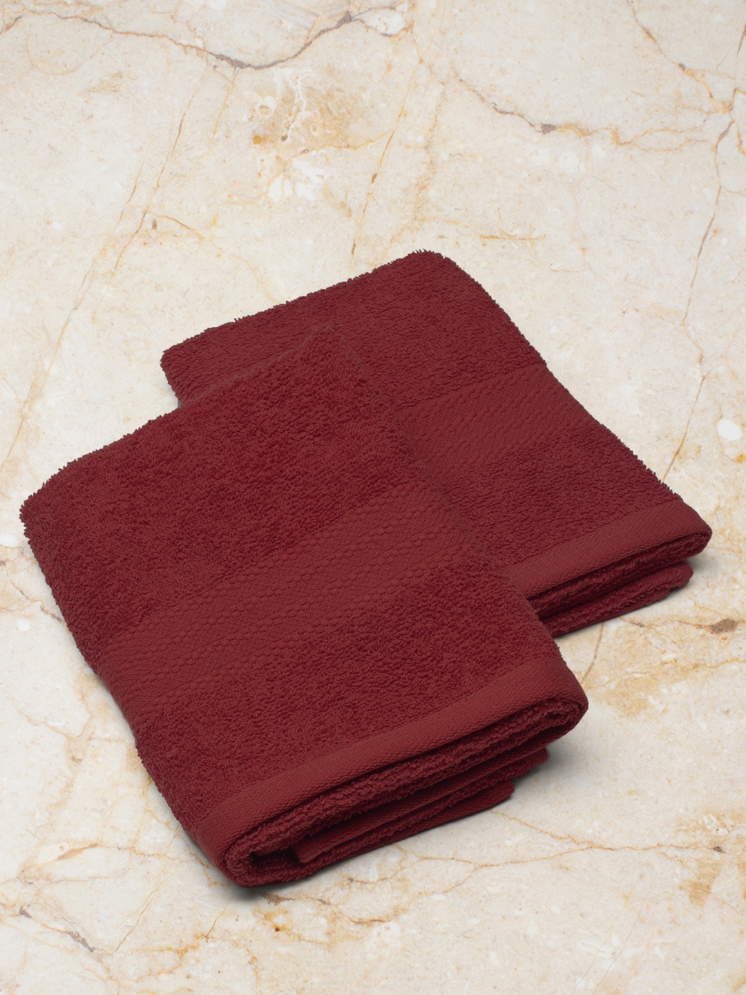 

Monte Carlo Set Of 2 Maroon Solid 525 GSM Pure Cotton Hand Towels