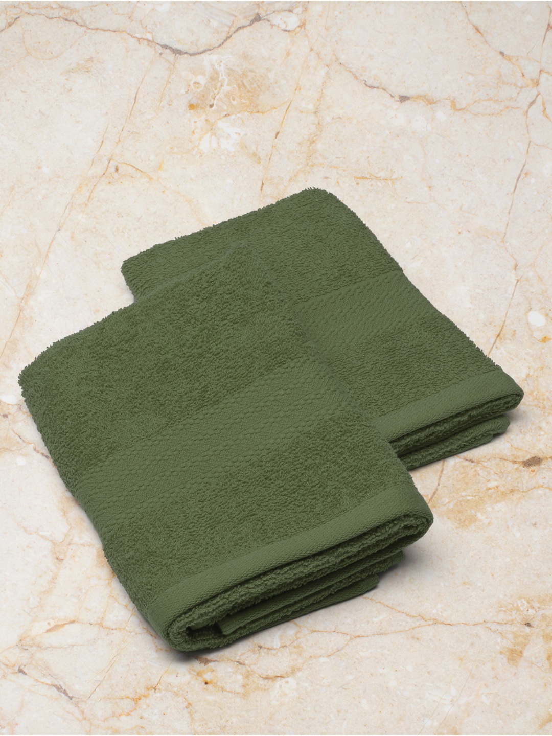 

Monte Carlo Set Of 2 Olive-Green Solid 525 GSM Cotton Hand Towels