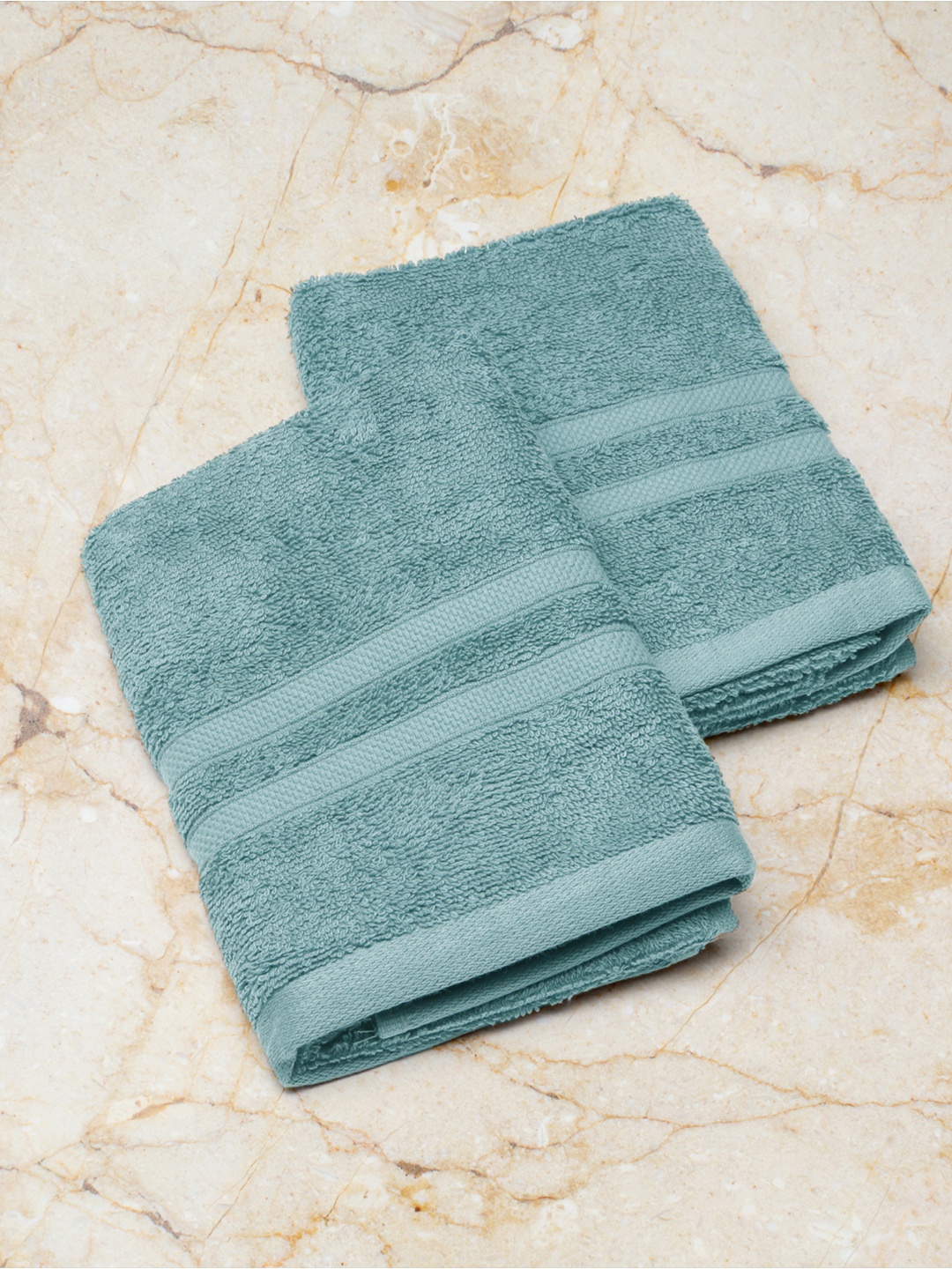 

Monte Carlo Set of 2 Teal Green Solid Pure Cotton 525 GSM Hand Towels