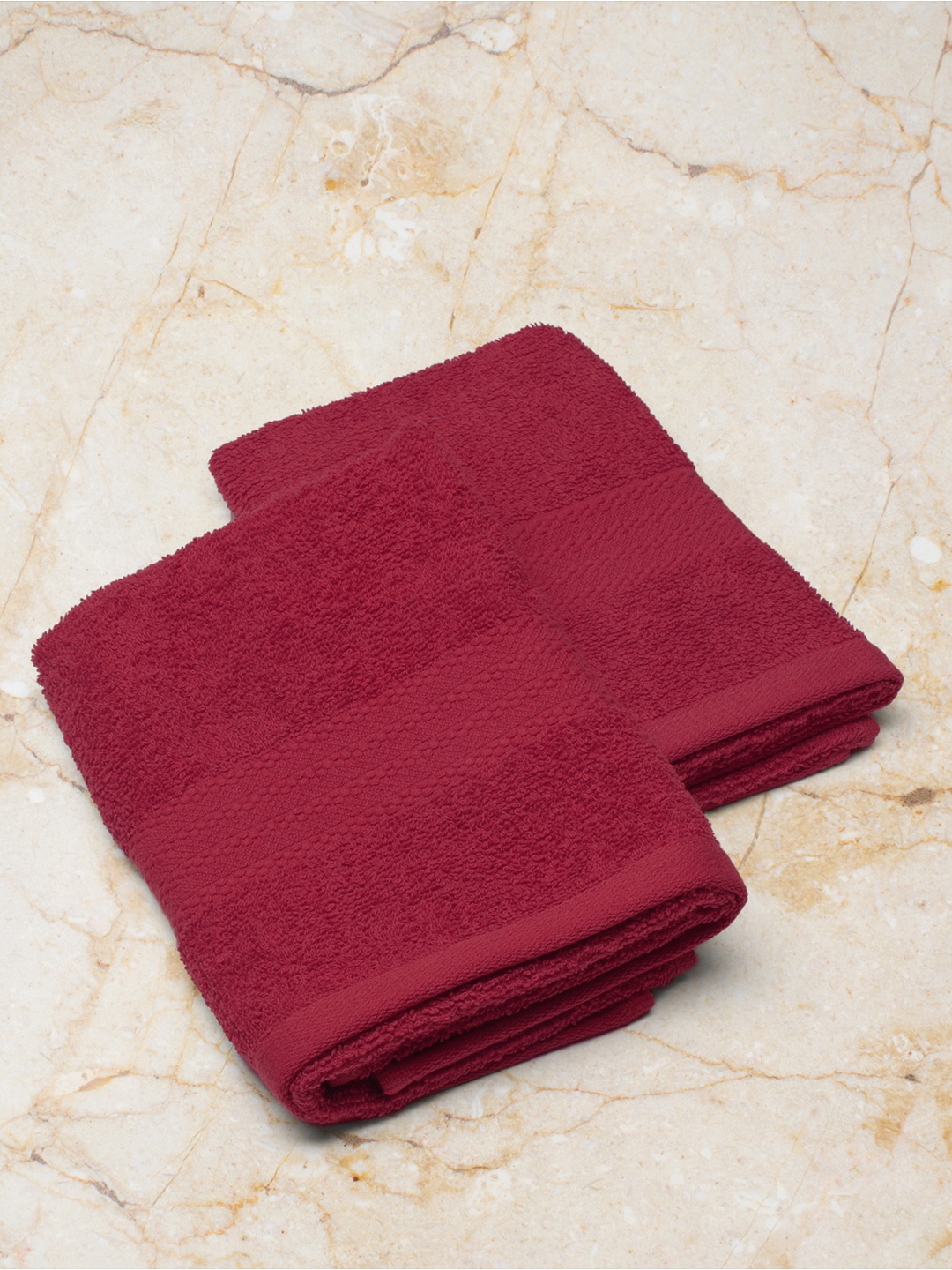 

Monte Carlo Pack Of 2 Red 400 GSM Cotton Solid Jasper Hand Towel