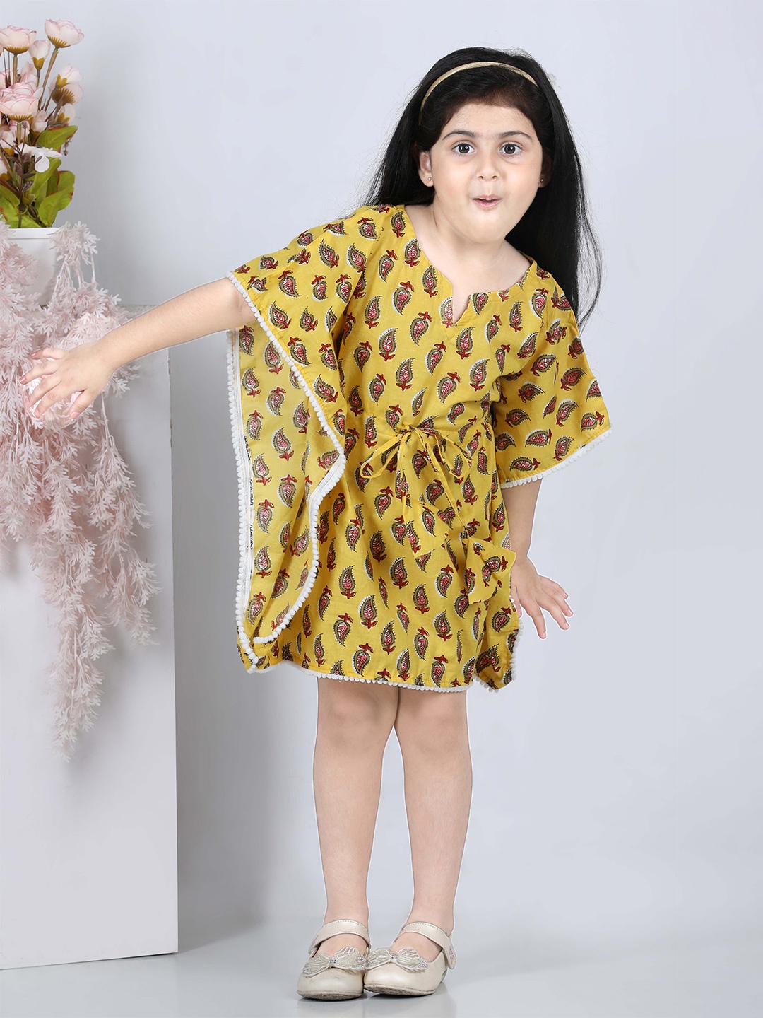 

ADIVA Yellow Floral A-Line Dress