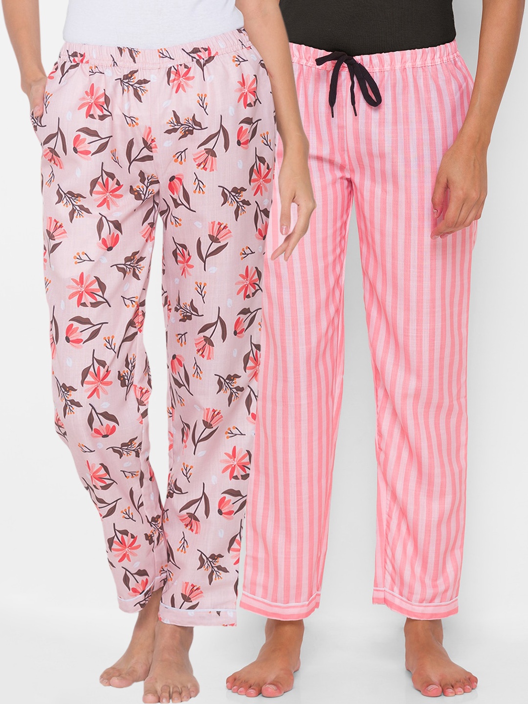 

FashionRack Women Pack of 2 Pink & Brown Printed Cotton Lounge Pants