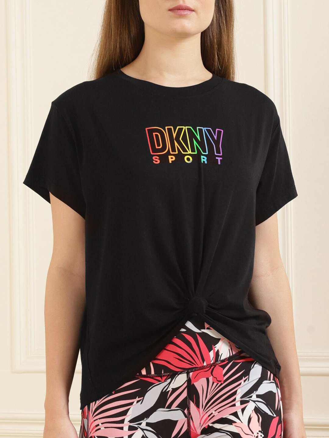 

DKNY Women Black Printed Top