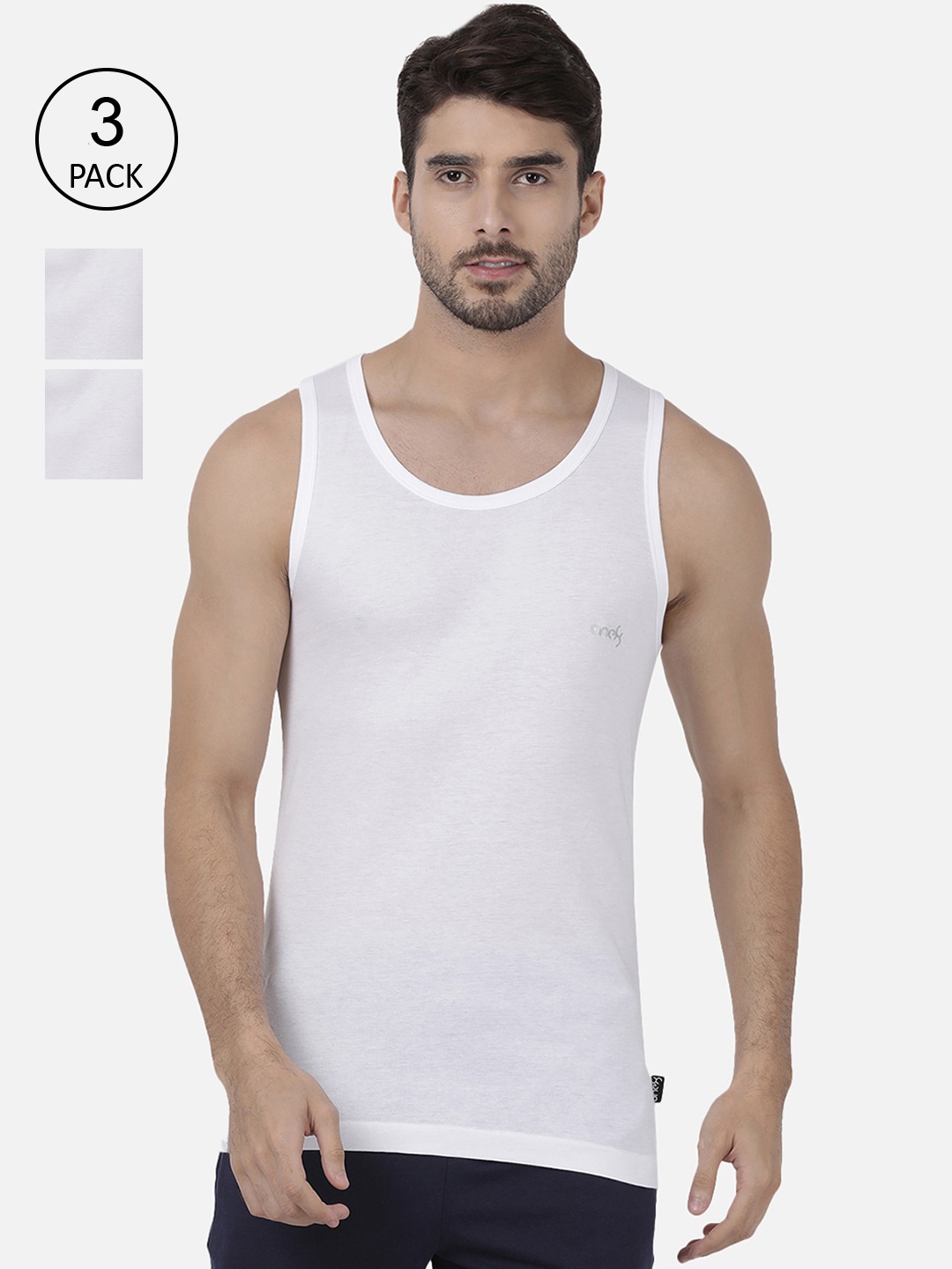 

one8 by Virat Kohli Men Pack Of 3 White Solid Cotton Innerwear Vests
