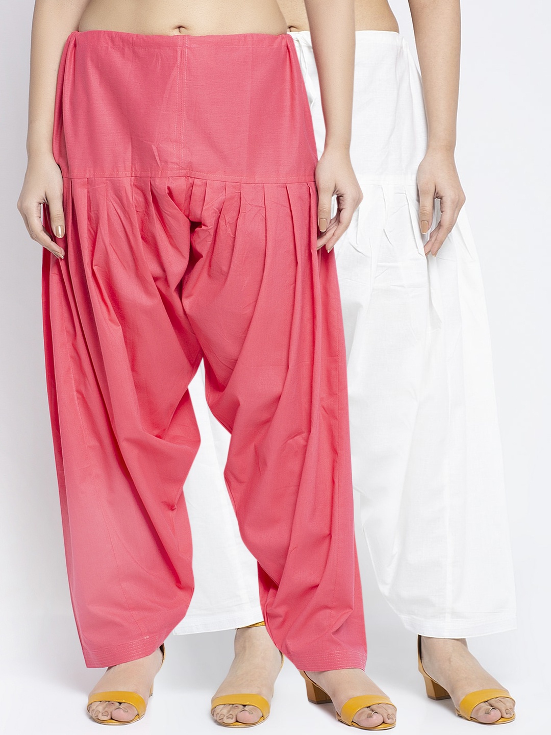 

GRACIT Women Peach and Off White Pack of 2 Solid Loose Fit Cotton Salwar