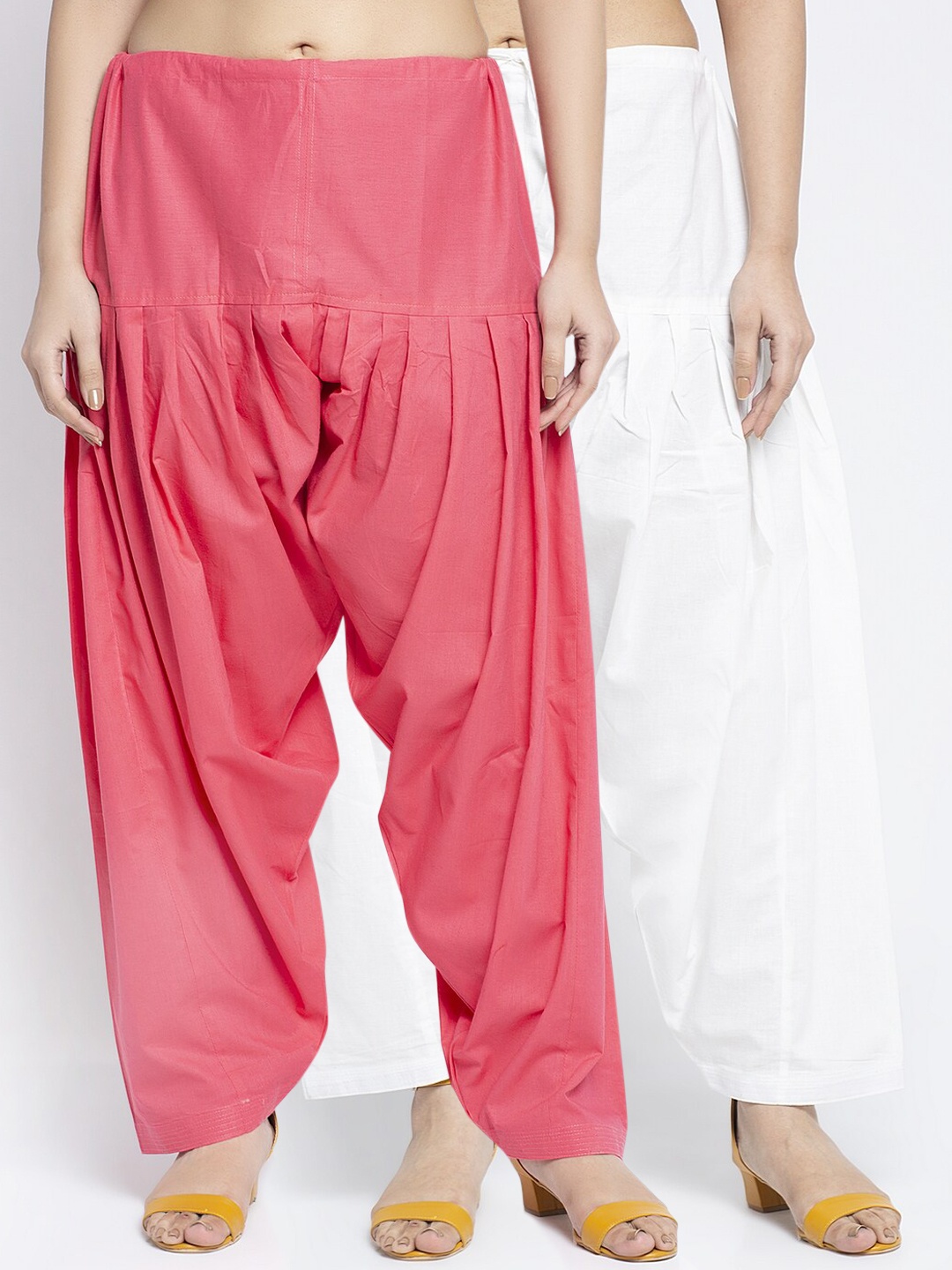 

GRACIT Women Set of 2 White & Pink Solid Cotton Salwar