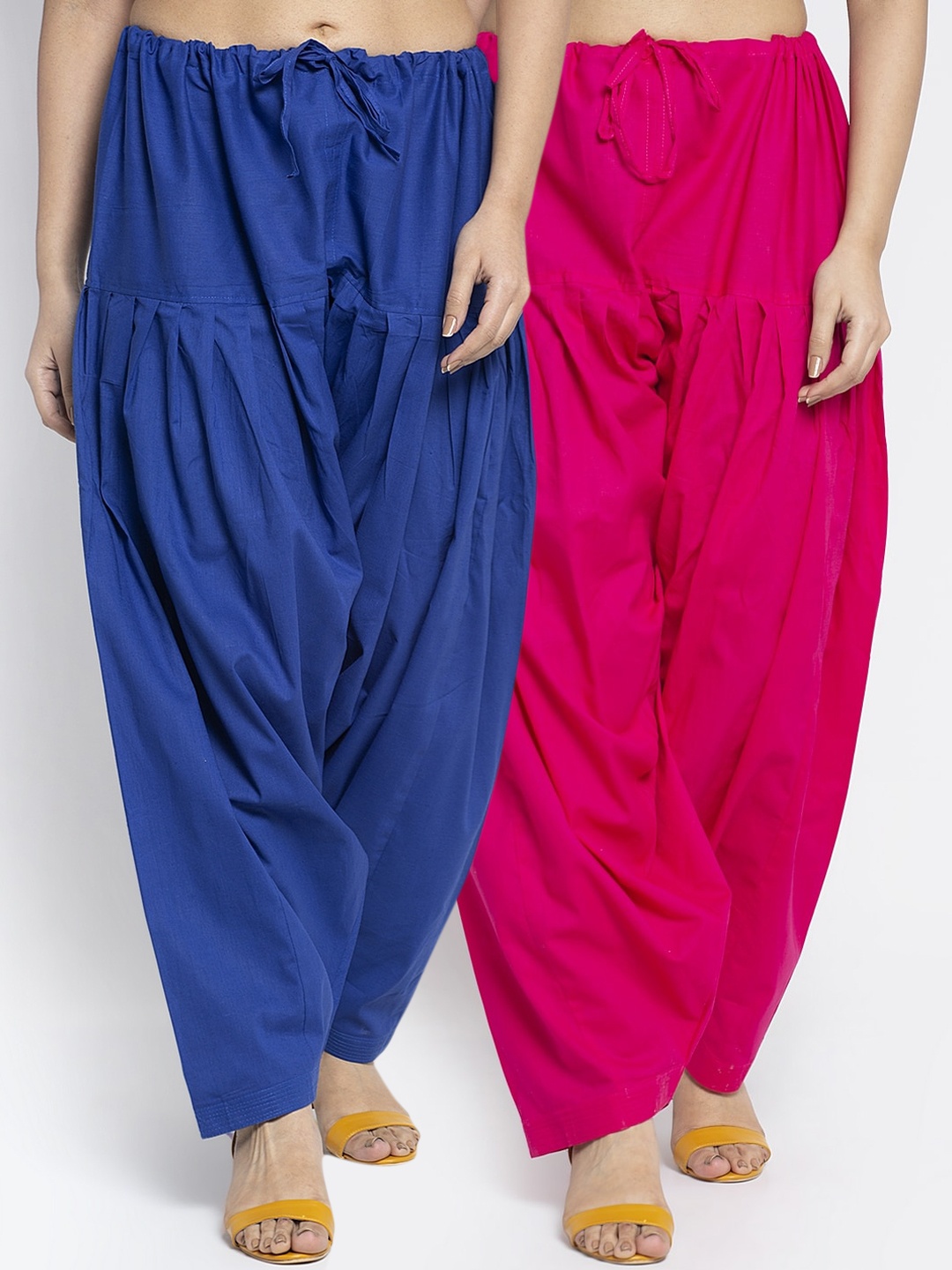 

GRACIT Pack of 2 Blue & Pink Solid Loose Fit Cotton Salwar