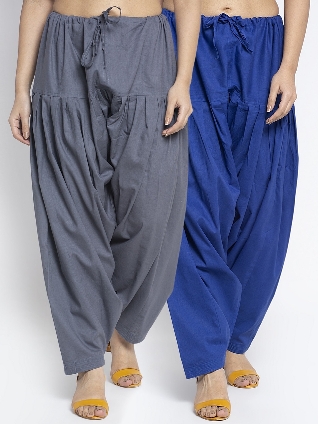 

GRACIT Women Pack Of 2 Solid Loose-Fit Pure Cotton Salwars, Grey
