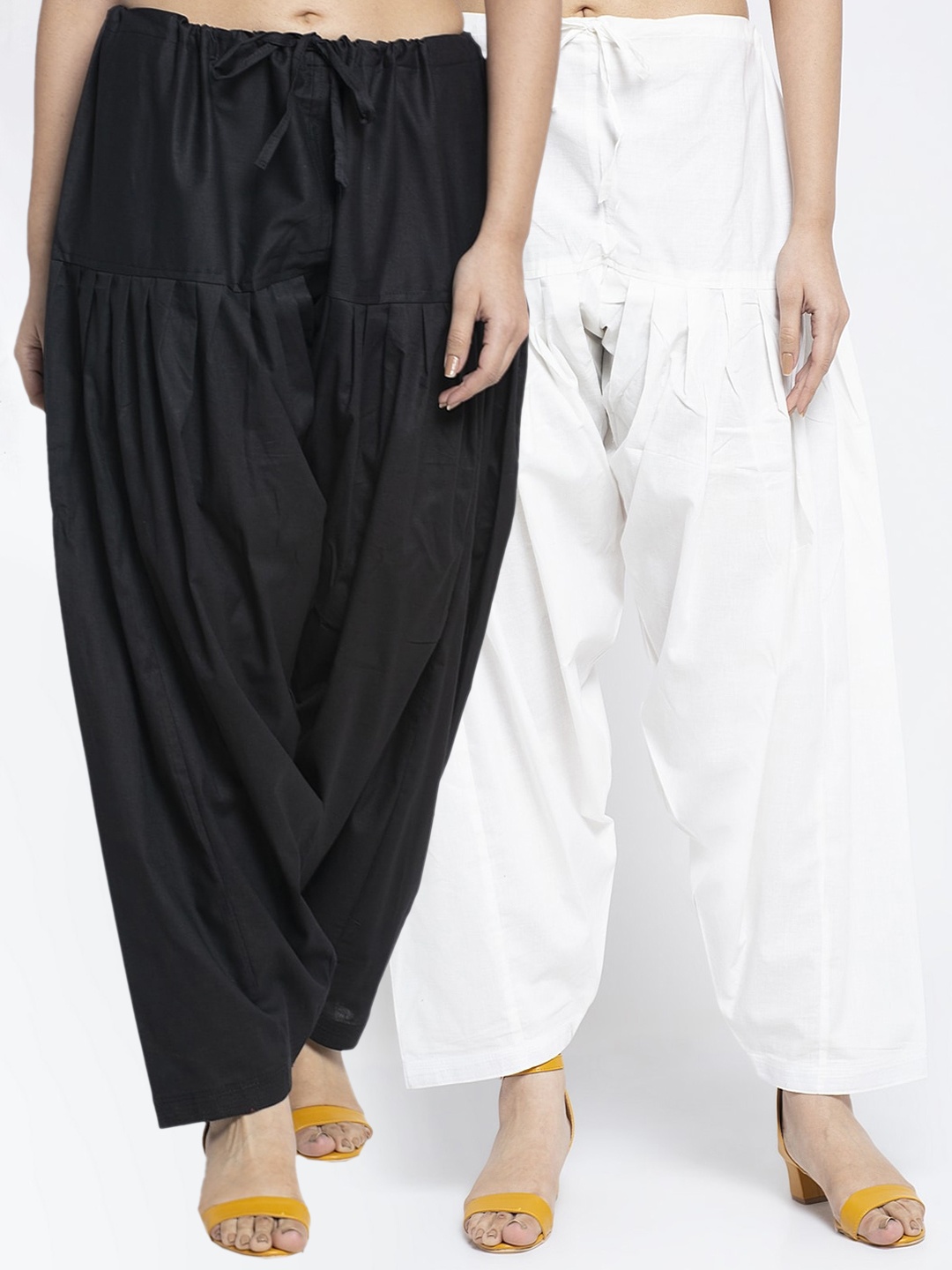 

GRACIT Women Pack Of 2 Black & White Solid Loose Fit Cotton Salwars