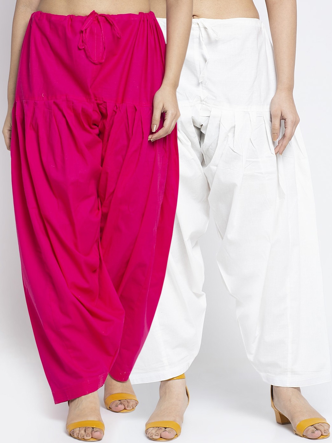 

GRACIT Women Pack of 2 White & Pink Solid Cotton Salwar