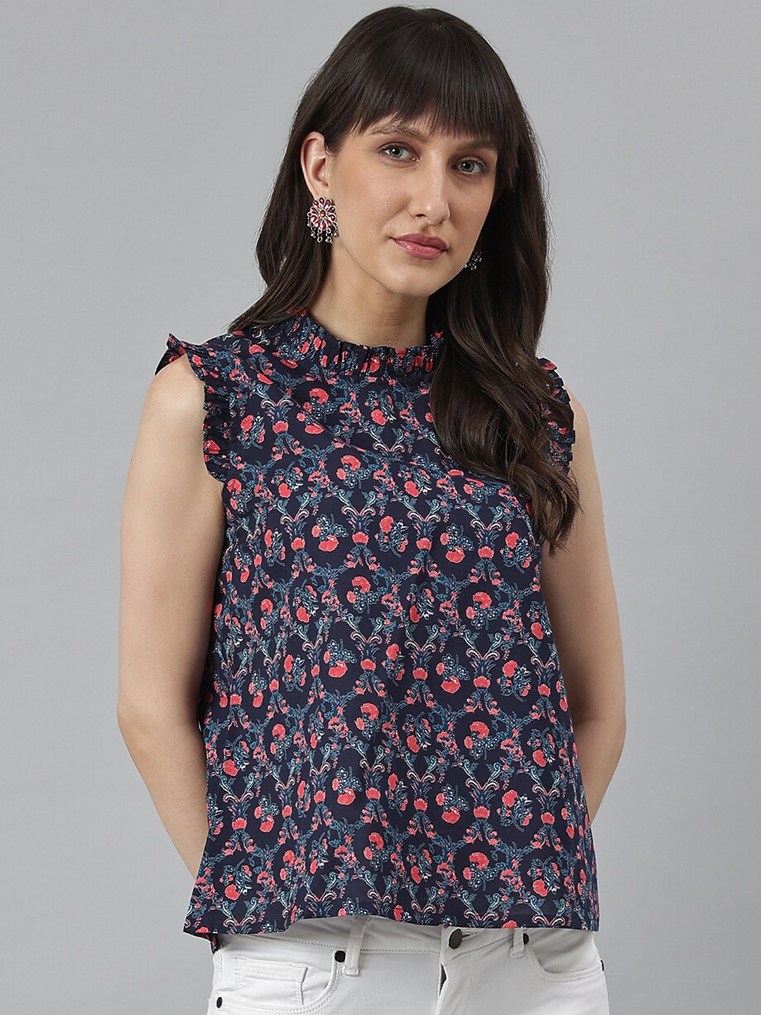 

DECKEDUP Blue Floral Print Top