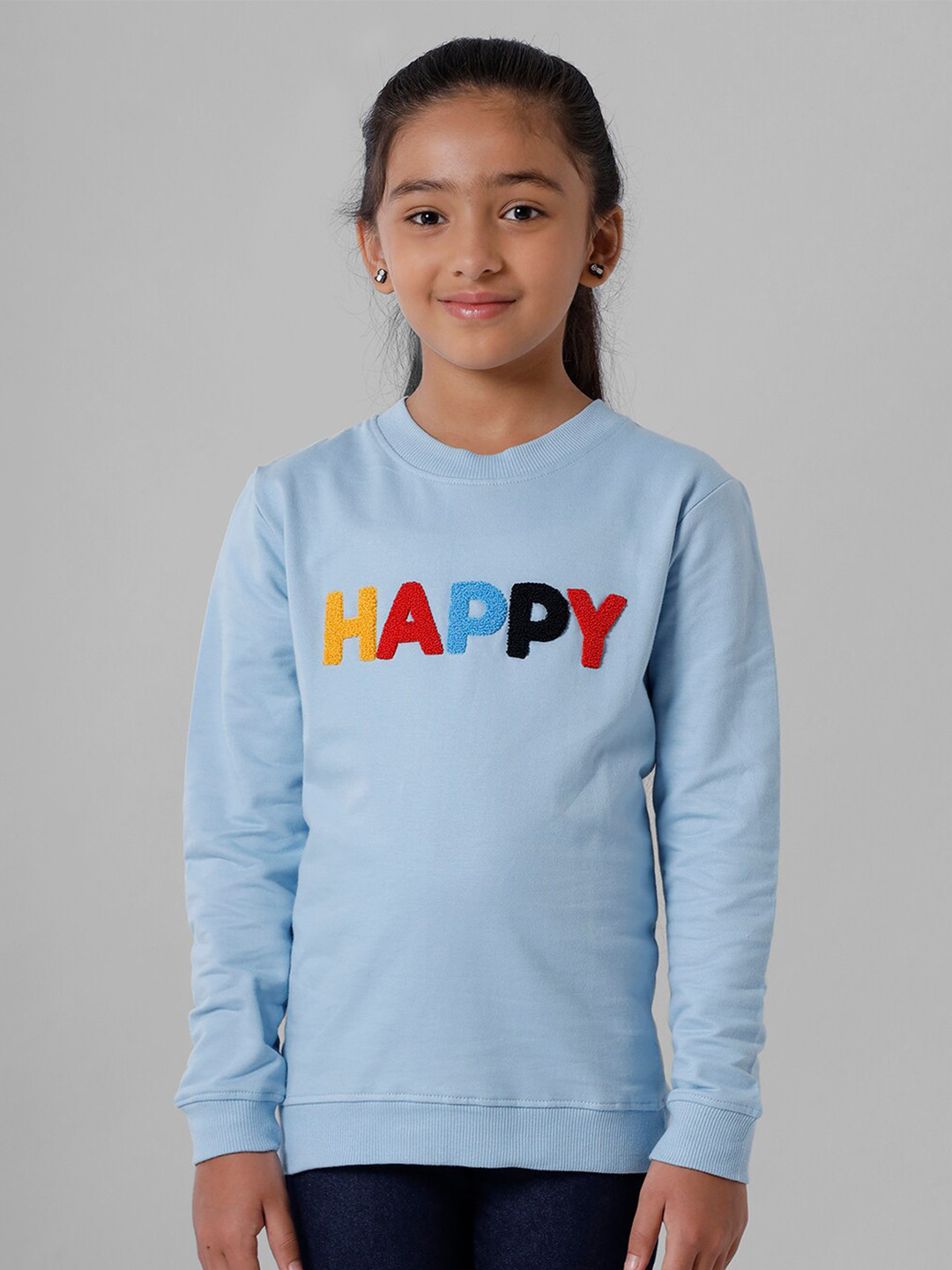 

De Moza Girls Blue Printed Pure Cotton Sweatshirt