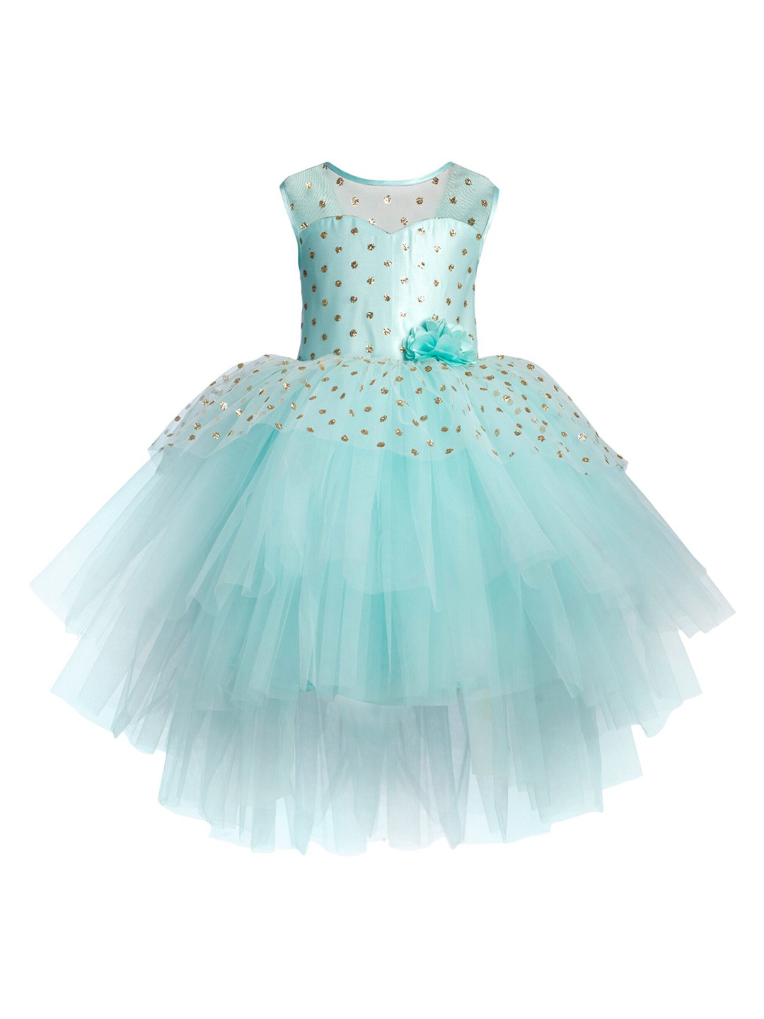 

Toy Balloon Girls Blue & Gold-Toned Embellished Net Fit and Flare Dress