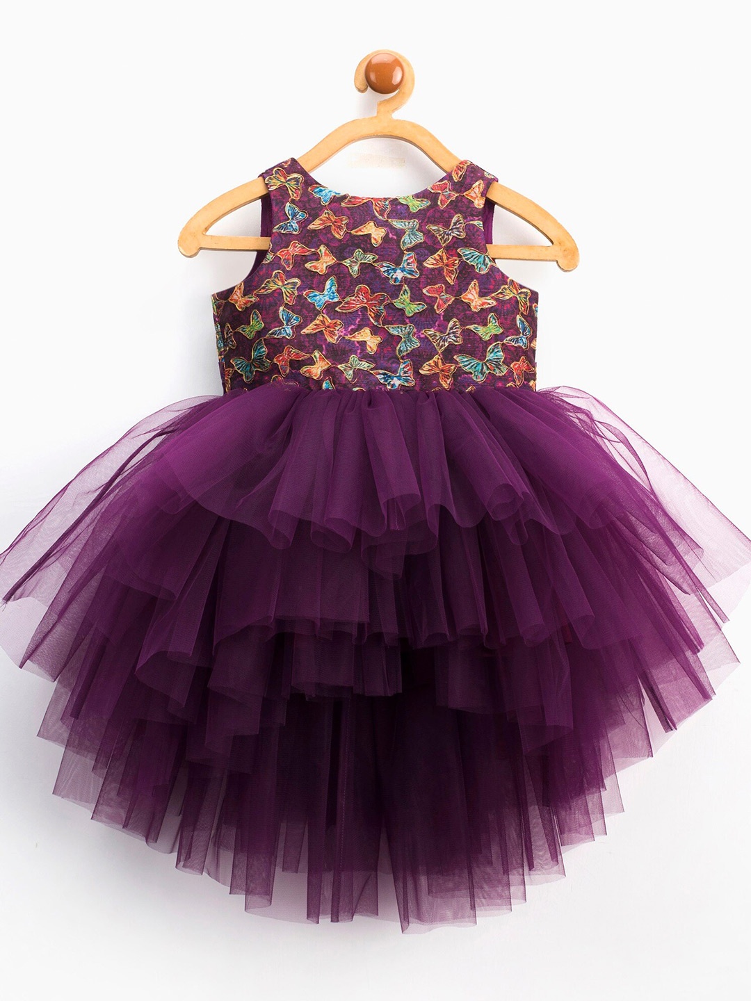 

Toy Balloon kids-Girls Purple Layered Net party wear Empire Dress