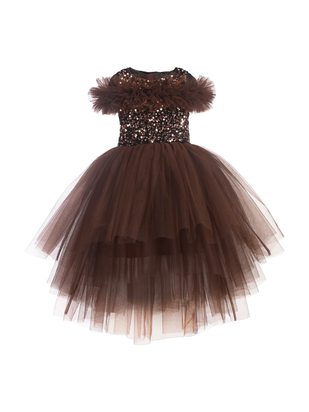

Toy Balloon kids Brown Net sequined Maxi Hi- low Dress