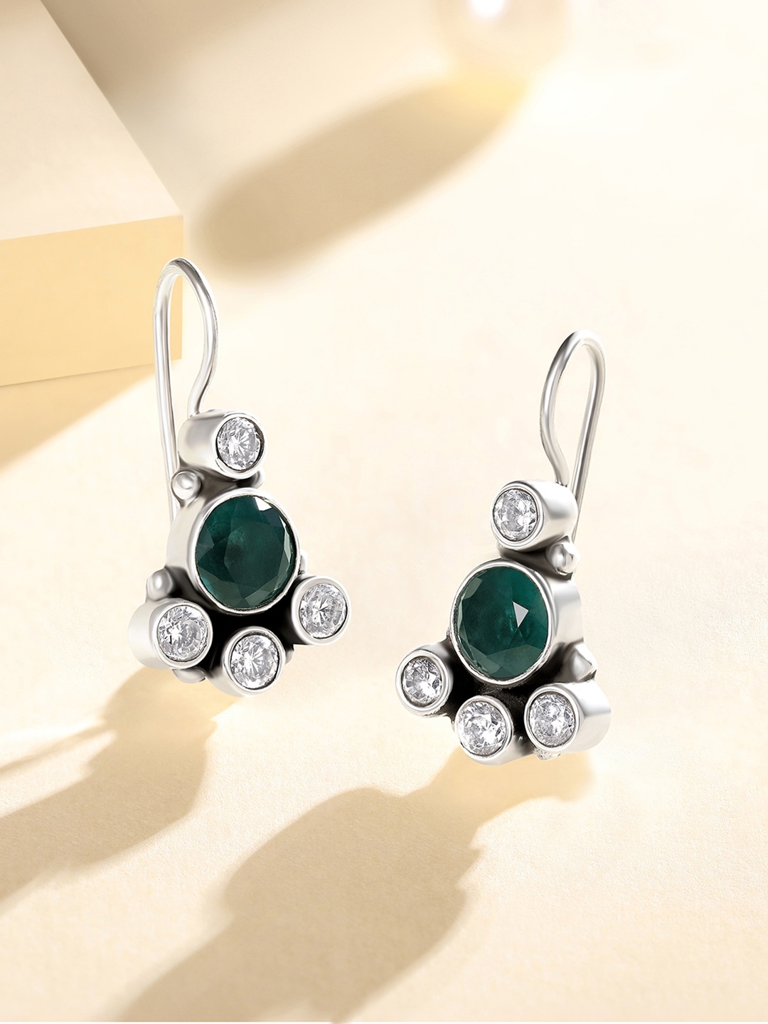 

Silvora by Peora 25 Sterling Silver Emrald Green Oxidised Finish Studs Earrings