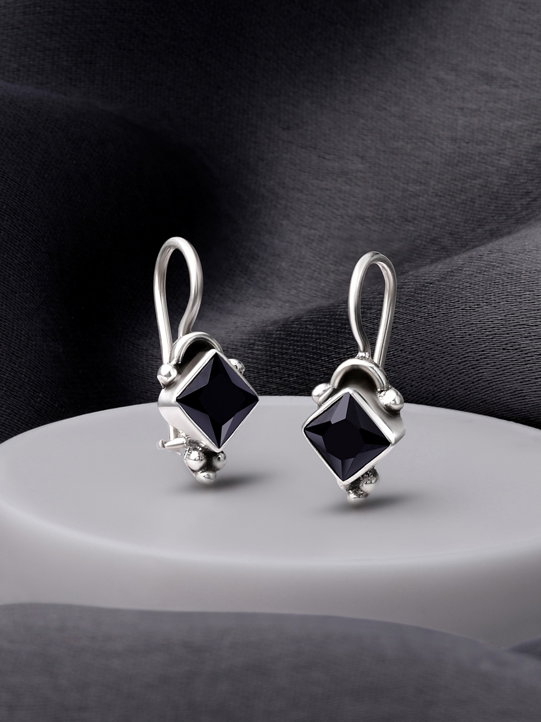 

Silvora by Peora Women Black Silver Anti Tarnish Square Shape Fish Hook Earring
