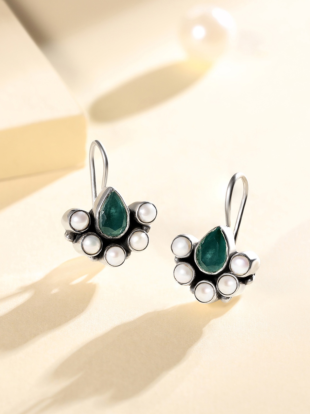 

Silvora by Peora Green Teardrop Shaped Drop Earrings
