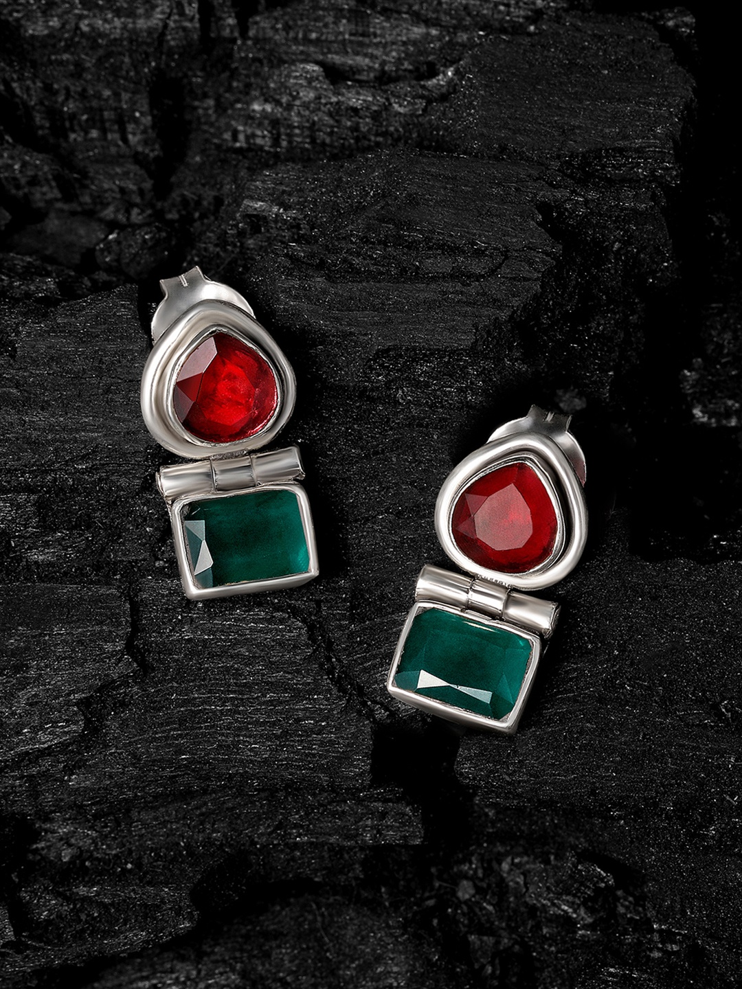 

Silvora by Peora Stone Women 925 Sterling silver Teardrop Shaped drop Earrings, Green