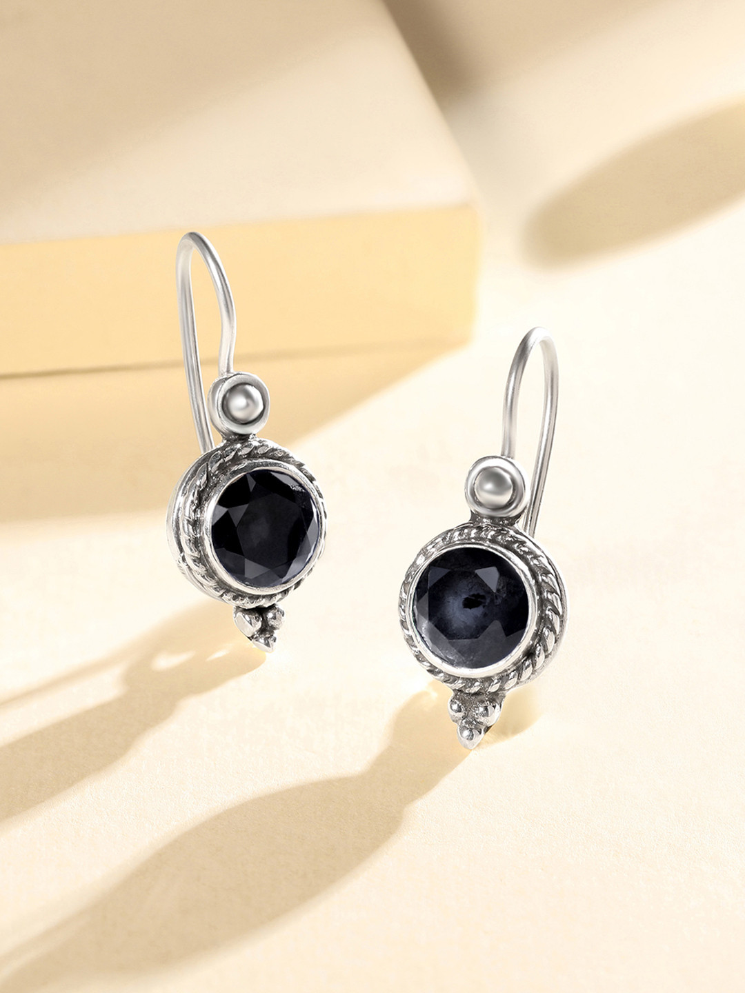 

Silvora by Peora Black Circular Drop Earrings