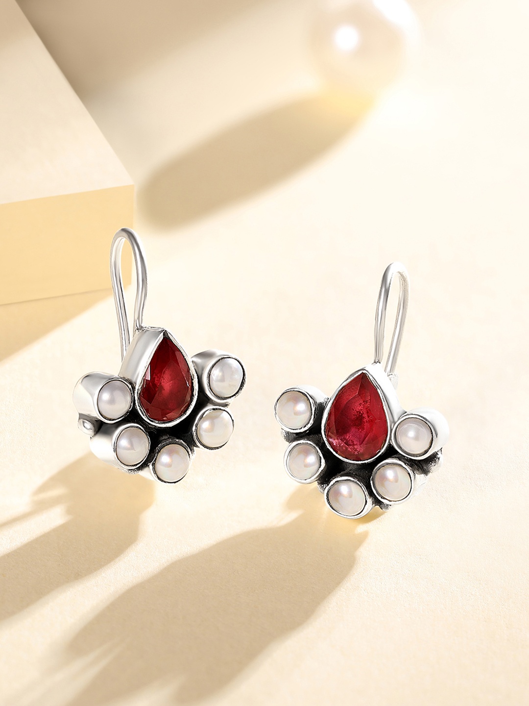 

Silvora by Peora 925 Sterling Silver Red Teardrop Shaped Drop Earrings