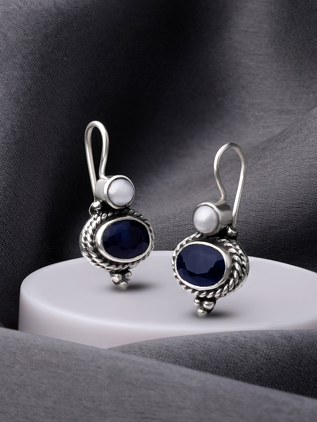 

Silvora by Peora Women 925 Sterling Silver Anti Tarnish Blue Oval Drop Earrings
