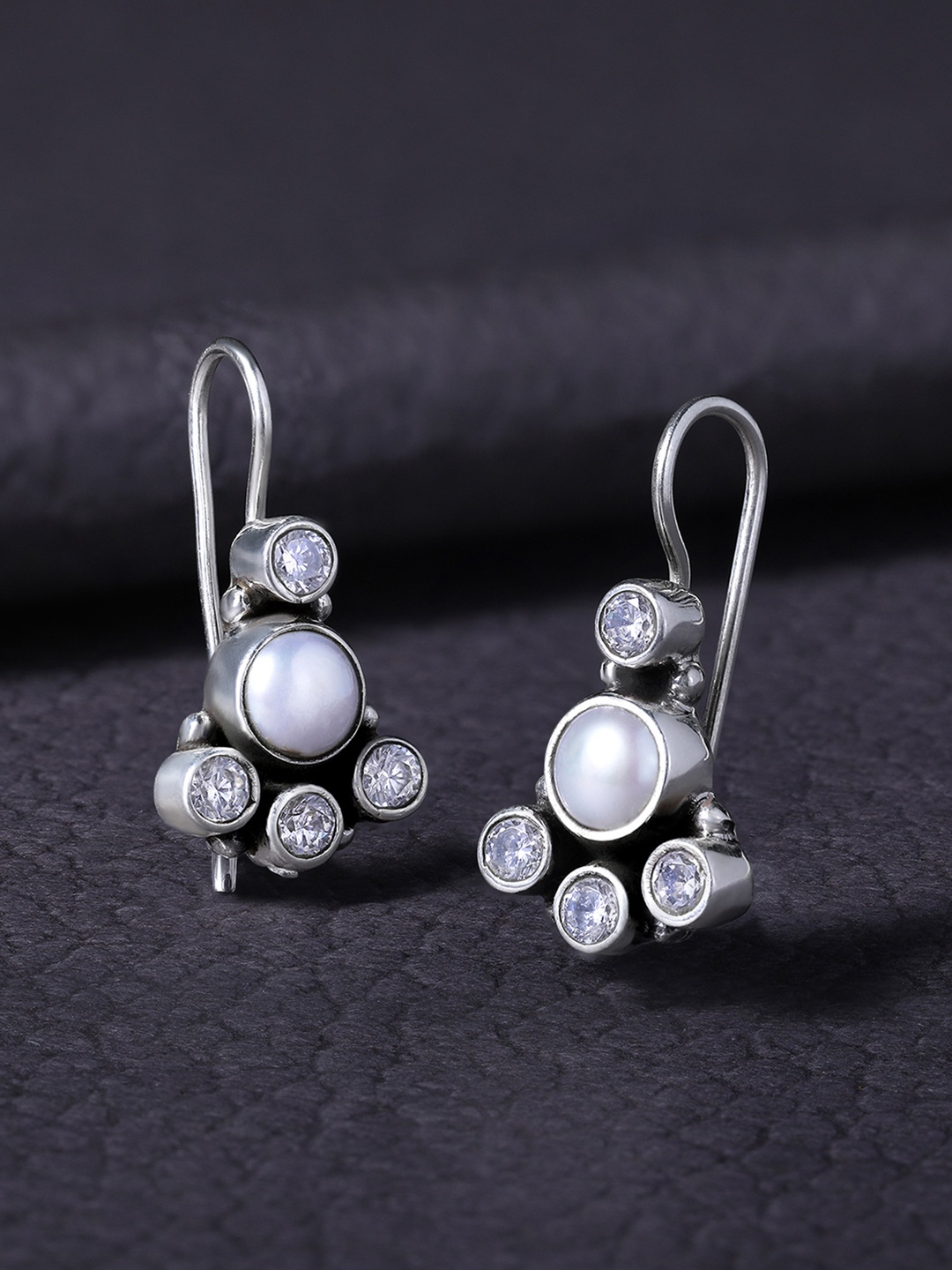 

Silvora by Peora White Silver-Plated Circular Drop Earrings