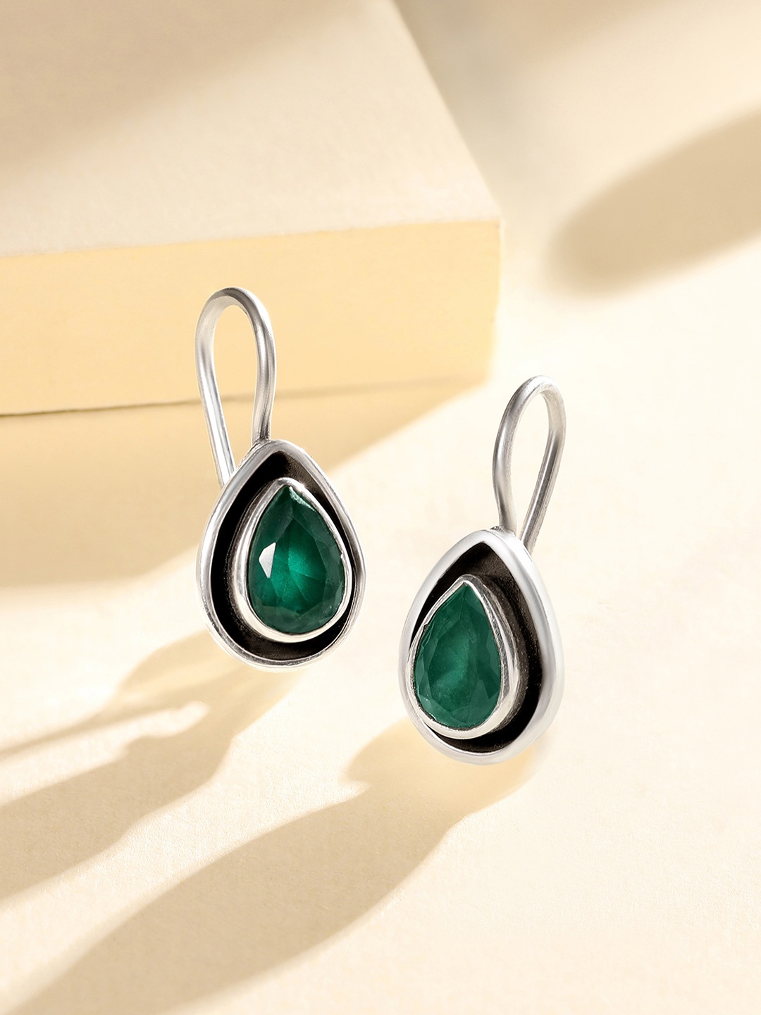 

Silvora by Peora Green Teardrop Shaped Studs Earrings