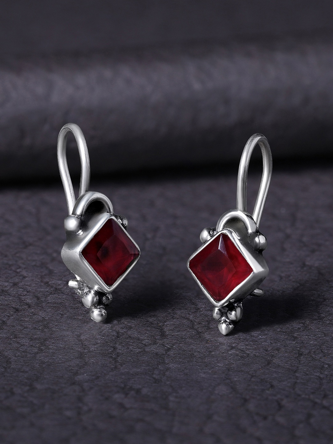 

Silvora by Peora Red Square Drop Earrings Silver Plated