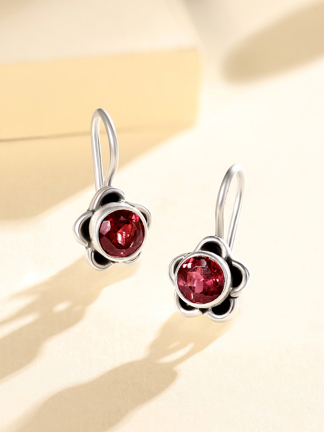

Silvora by Peora Maroon & Red Floral Drop Earrings