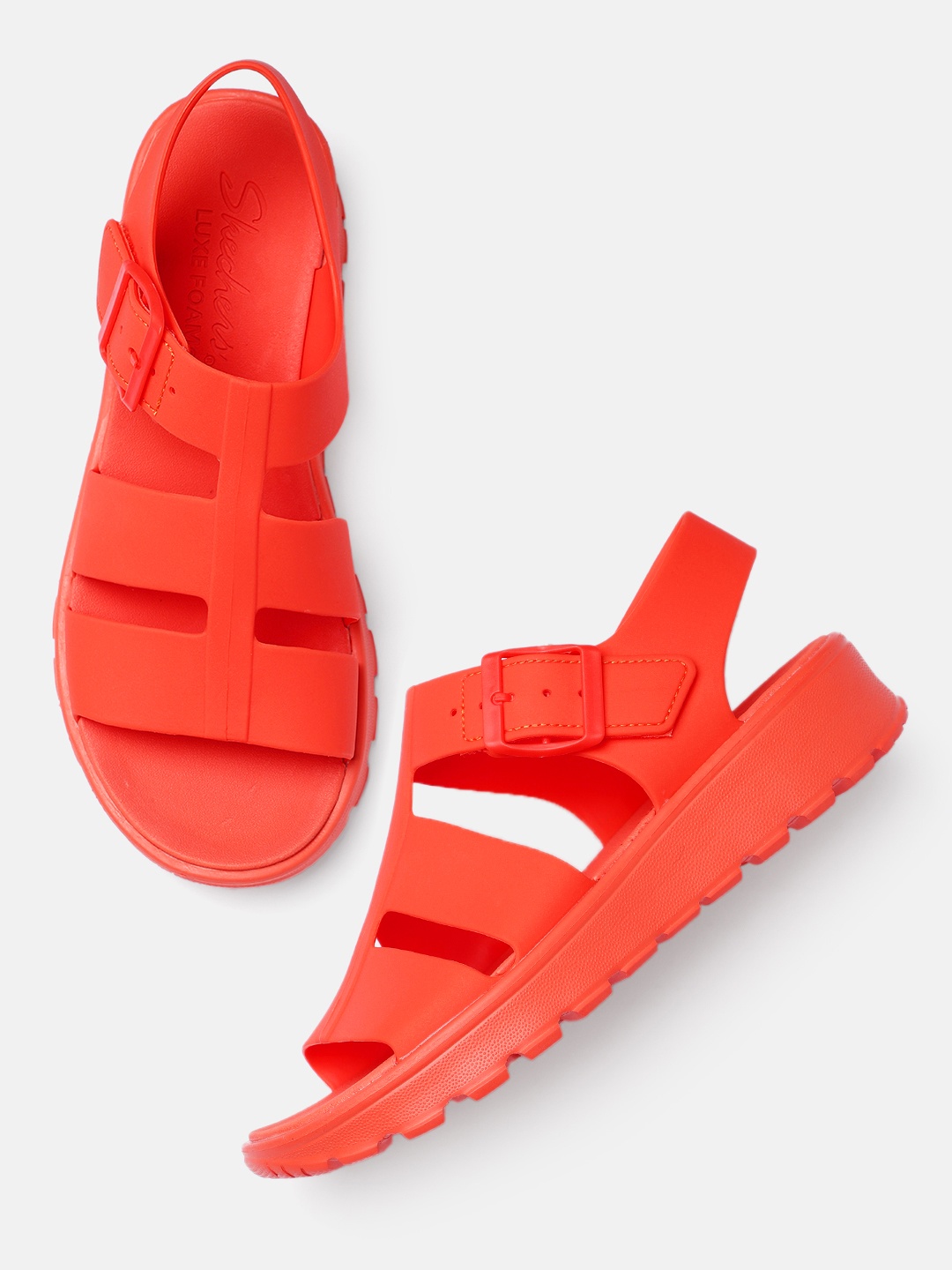 

Skechers Women Red Back to Basics Open Toe Flats