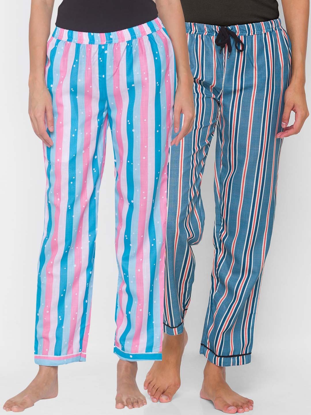 

FashionRack Women Pack of 2 Multicolored Cotton Lounge Pants, Multi