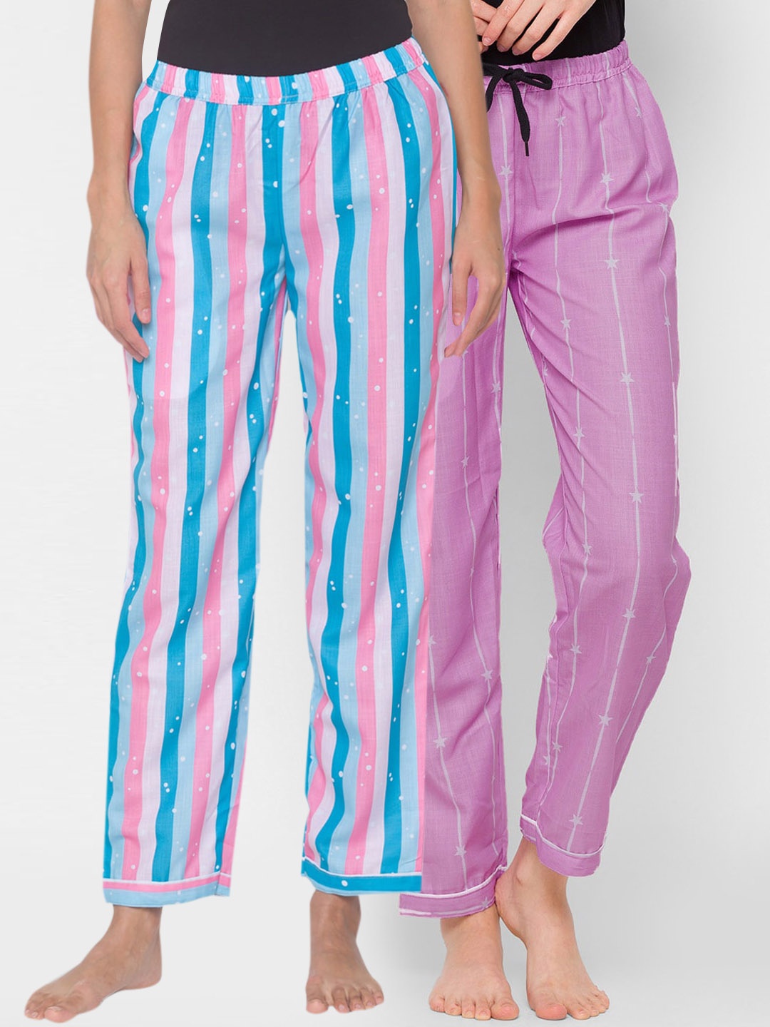 

FashionRack Women Pack Of 2 Pink & Purple Printed Lounge Pants