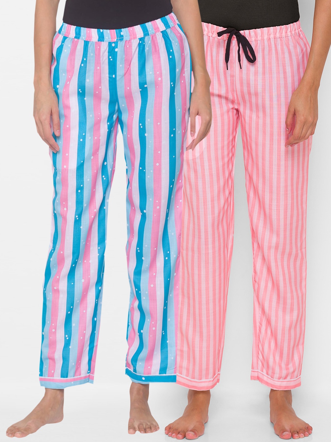 

FashionRack Women Pack of 2 Multicolored Cotton Lounge Pants, Pink