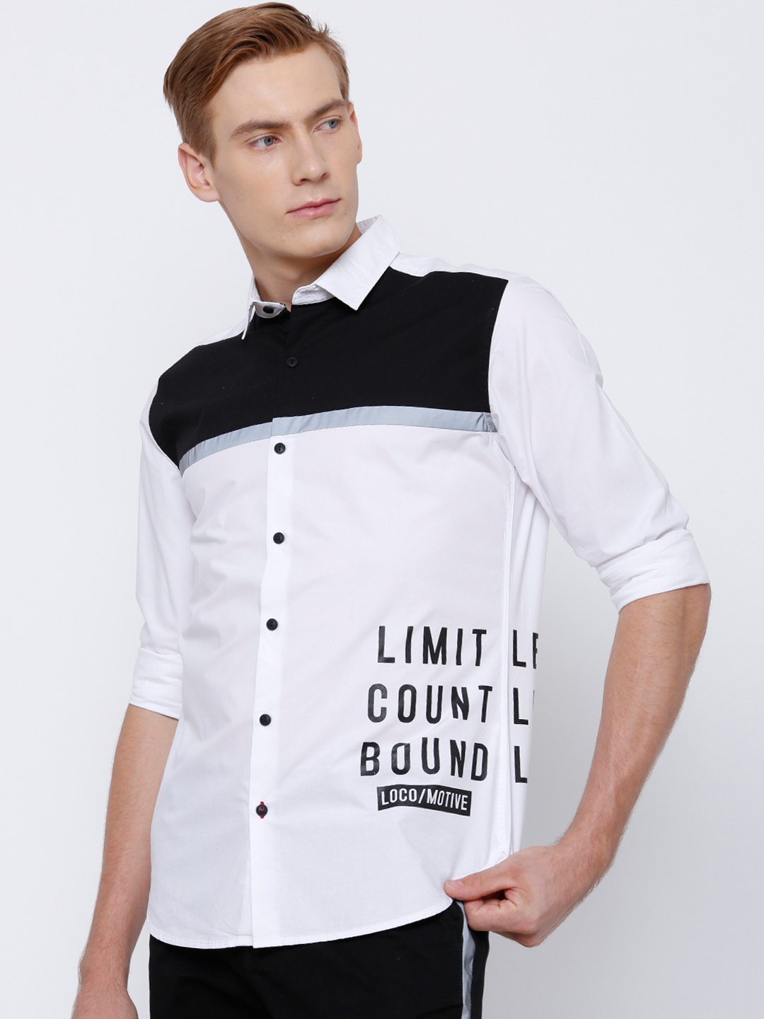 

LOCOMOTIVE Men White Slim Fit Printed Casual Shirt