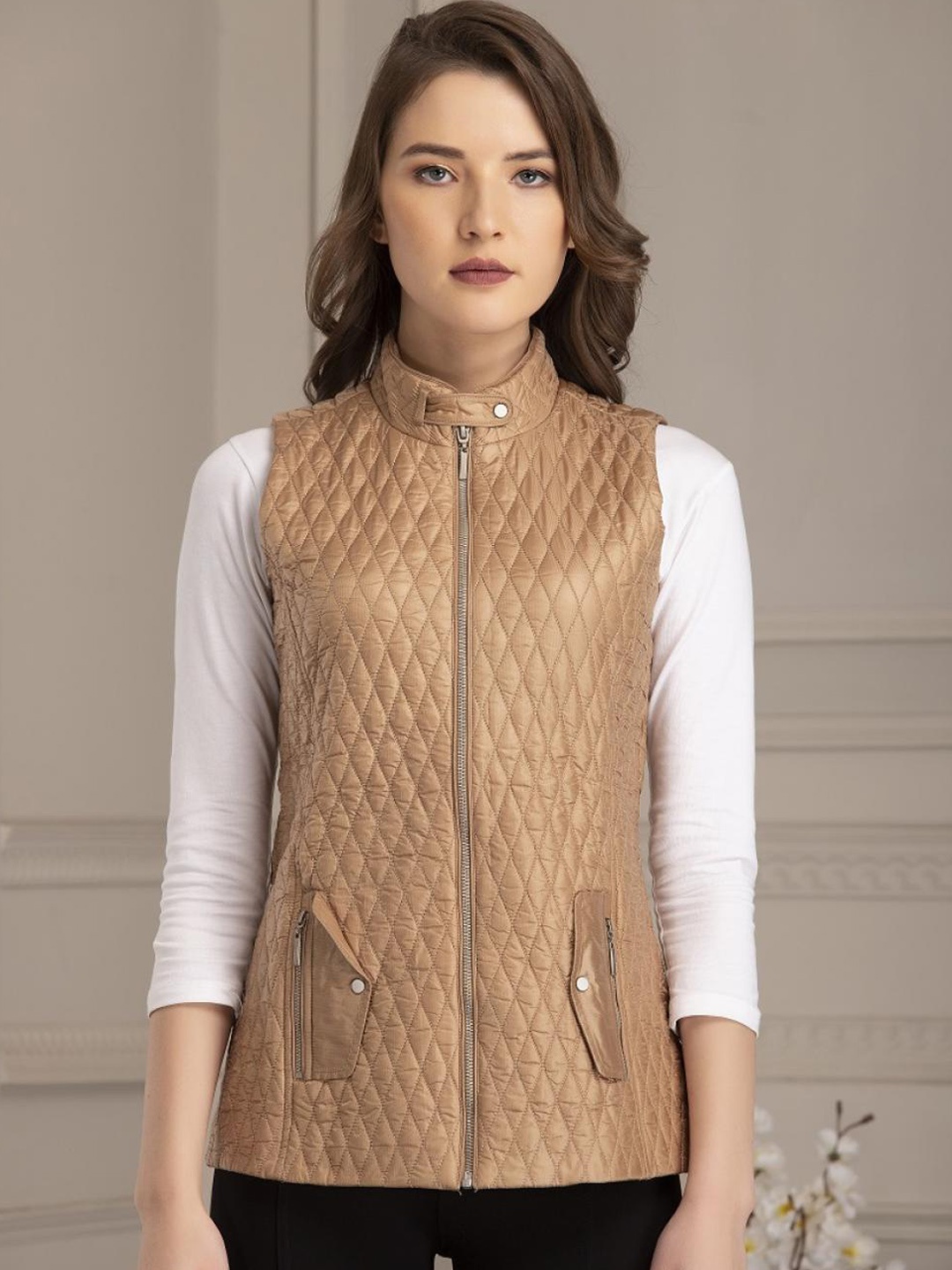 

Lakshita Women Gold-Toned Longline Outdoor Tailored Jacket