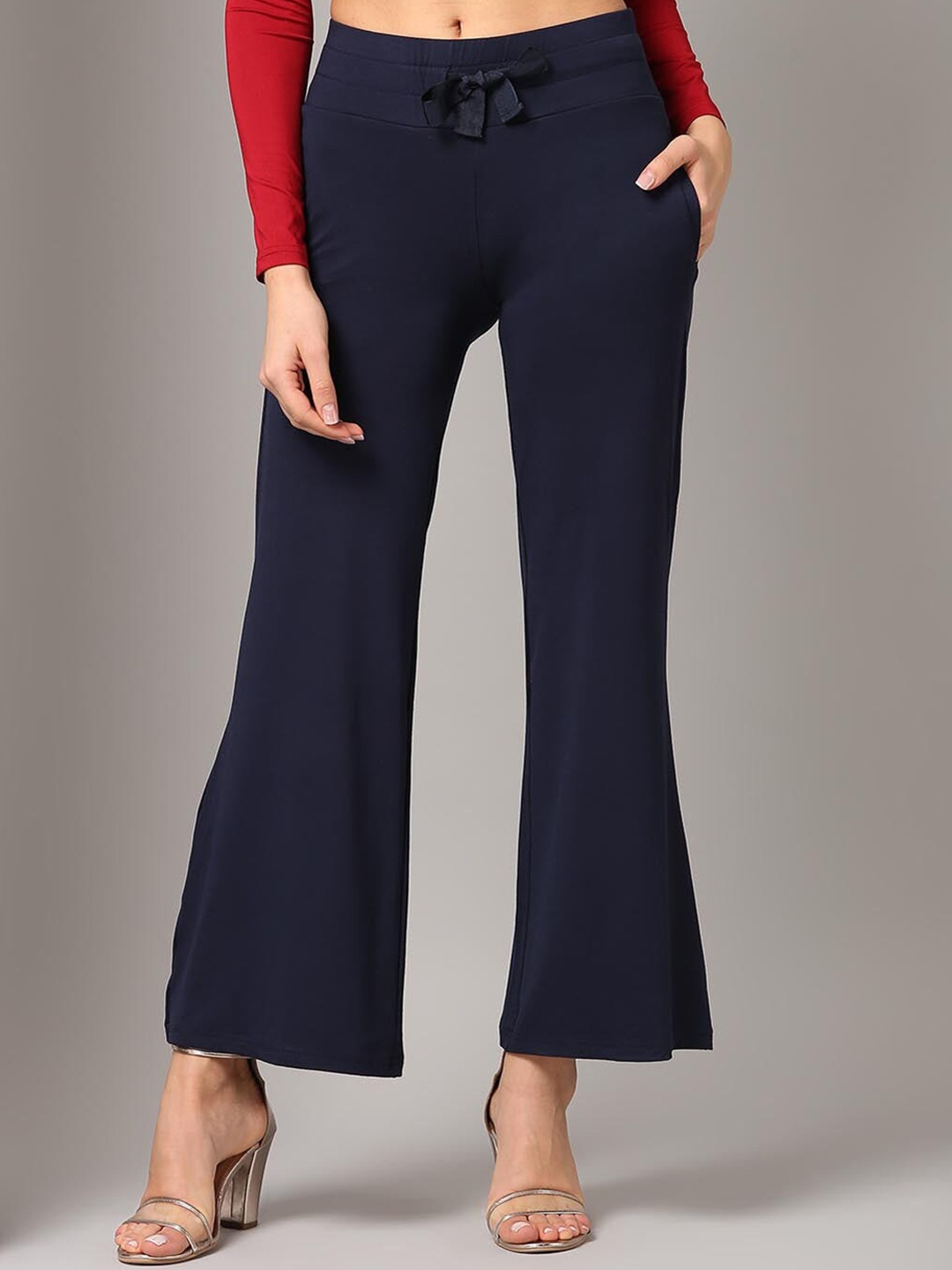 

Lakshita Women Navy Blue Solid Relaxed Loose Fit Trousers