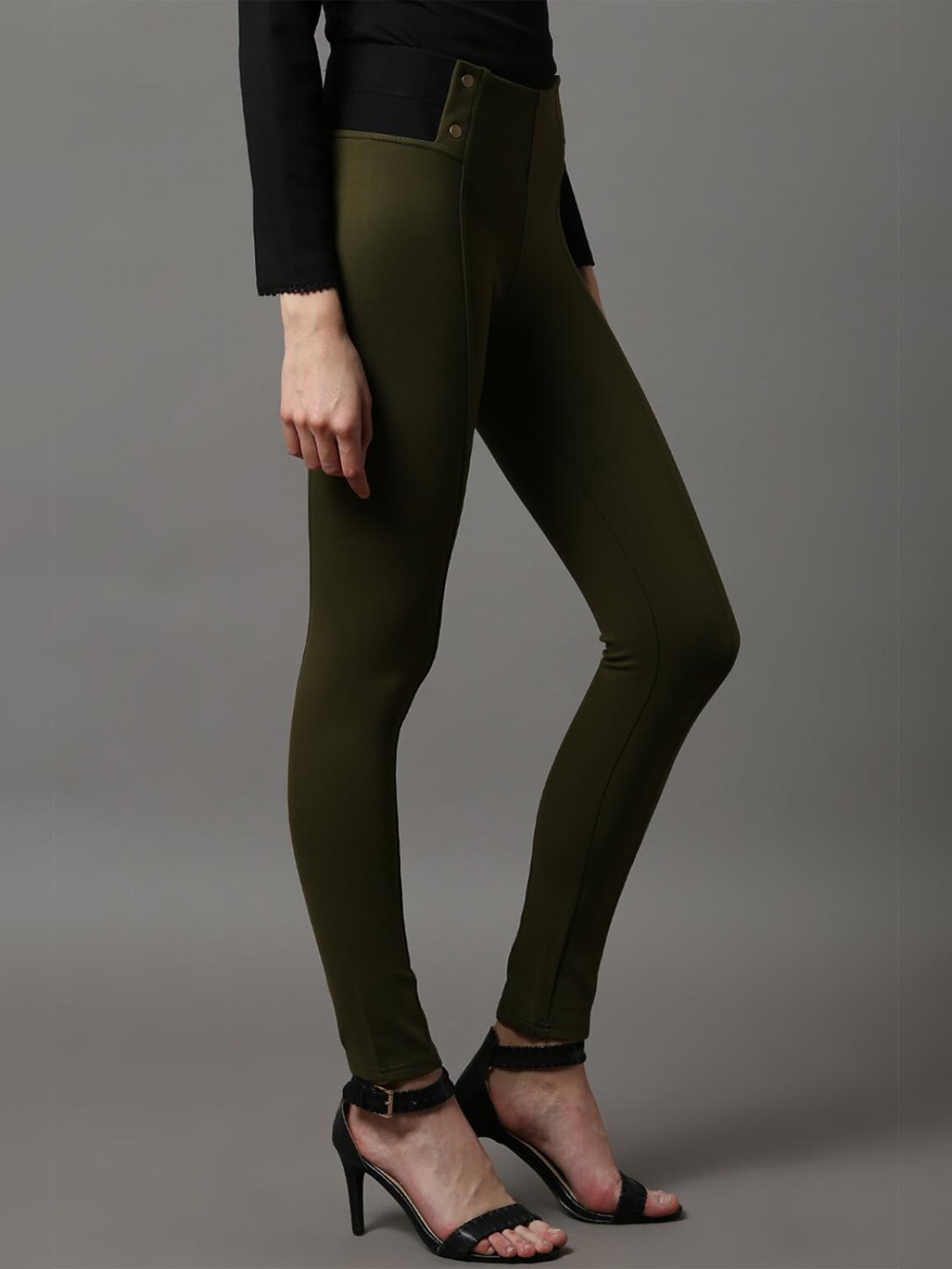 

Lakshita Women Olive Green Solid Skinny Fit Jeggings