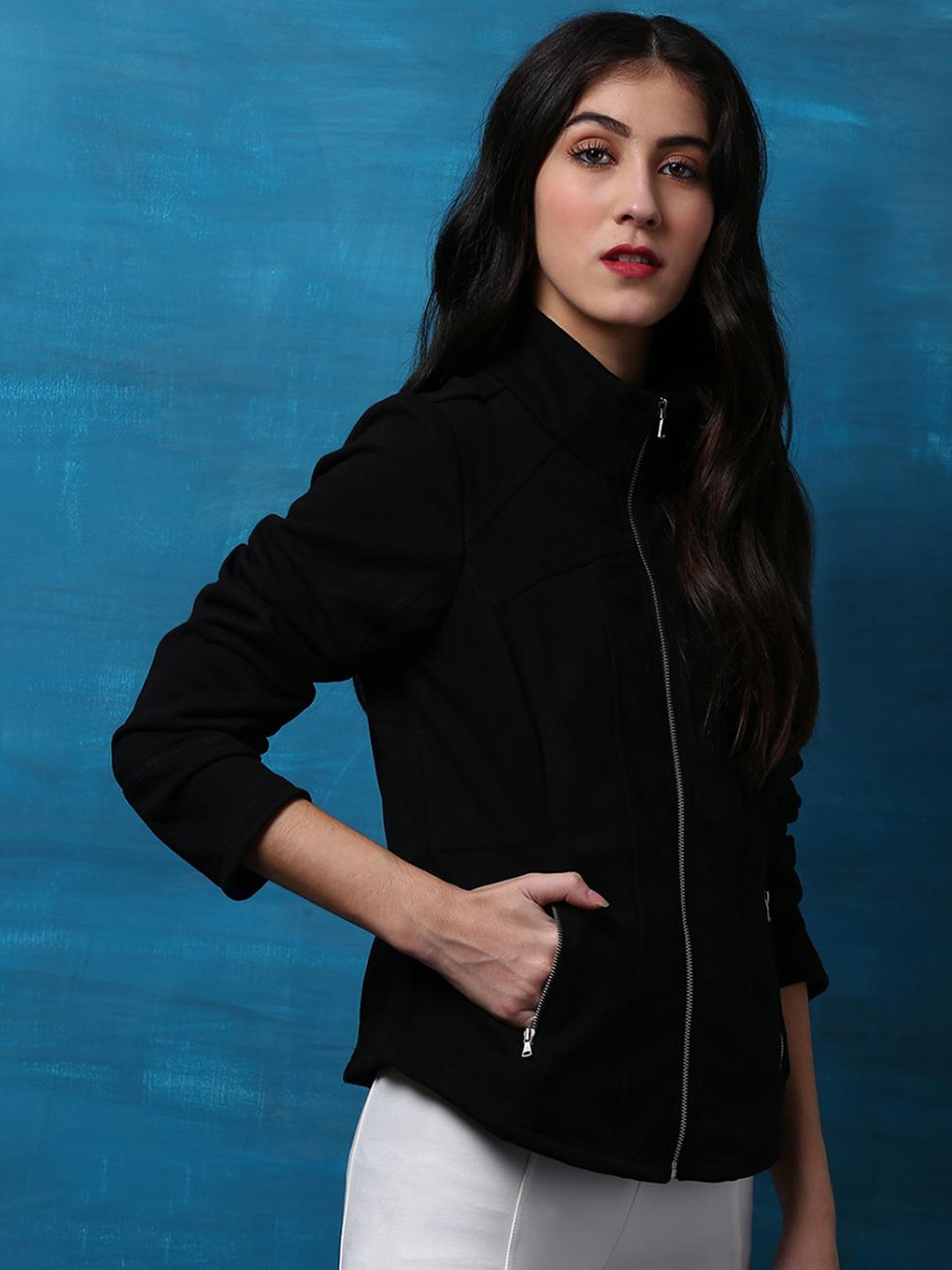 

Lakshita Women Black Solid Outdoor Biker Jacket