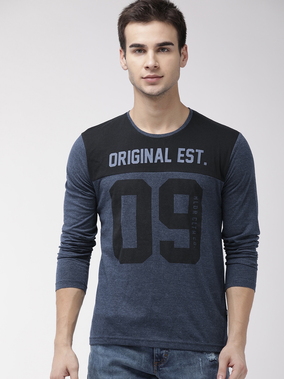 

HIGHLANDER Men Navy Blue Slim Fit Printed Round Neck T-shirt