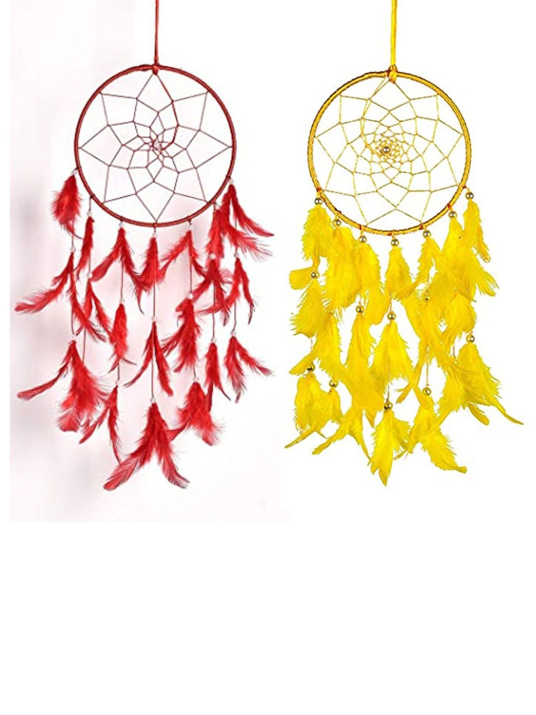 

DULI Set Of 2 Red & Yellow Dream Catchers Hangings with One Ring